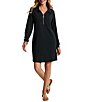 Tommy Bahama Solid Modal Blend Knit Collared Neck Long Sleeve Shift Dress - Image 1