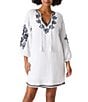 Color:White - Image 1 - St. Lucia Embroidered Tunic Dress