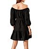 Color:Black - Image 2 - St. Lucia Off-the-Shoulder 3/4 Sleeve Belted Tiered Cover-Up Dress