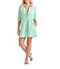 Tommy Bahama St. Lucia Point Collar Short Roll-Tab Sleeve Fray Hem Button Front Boyfriend Swim Cover Up, Color:Aqua Jade - Image 1