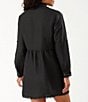 Color:Black - Image 2 - St. Lucia Point Collar Short Roll-Tab Sleeve Fray Hem Button Front Boyfriend Swim Cover Up