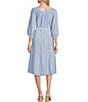 Color:Blue Vault - Image 2 - Stripe Off-The-Shoulder 3/4 Sleeve Side Pocket Belted Dress