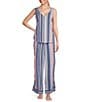 Color:Blue Multi - Image 1 - Striped Print Sleeveless V-Neck Woven Pajama Set