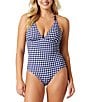 Color:Mare Navy - Image 2 - Summer Floral To Gingham Reversible Cross-Back One Piece Swimsuit