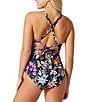 Color:Mare Navy - Image 3 - Summer Floral To Gingham Reversible Cross-Back One Piece Swimsuit