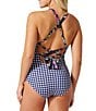Color:Mare Navy - Image 4 - Summer Floral To Gingham Reversible Cross-Back One Piece Swimsuit