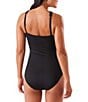 Color:Black - Image 2 - Pearl Solids Over the Shoulder High Neck Tummy Control One Piece Swimsuit