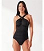 Tommy Bahama Pearl Solids Over the Shoulder High Neck Tummy Control One Piece Swimsuit, Color:Black - Image 4