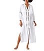 Color:White - Image 1 - Sunlace Tie Waist 3/4 Sleeve Swim Cover-Up Duster