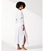 Color:White - Image 4 - Sunlace Tie Waist 3/4 Sleeve Swim Cover-Up Duster