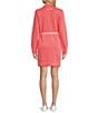 Color:Pure Coral - Image 2 - Sunray Cove Twill French Terry Collared V-Neck Long Sleeve Pocketed Belted Shirt Dress