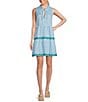 Color:Glass Bead Blue - Image 1 - Tie Split V-Neck Sleeveless Side Pocket Dress