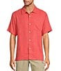 Color:Pure Coral - Image 1 - Solid Tropic Isle Short Sleeve Camp Collar Woven Shirt