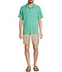 Color:Aqua Aloha - Image 3 - Solid Tropic Isle Short Sleeve Camp Collar Woven Shirt
