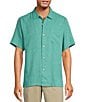 Tommy Bahama Solid Tropic Isle Short Sleeve Camp Collar Woven Shirt, Color:Azul - Image 1
