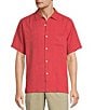 Tommy Bahama Solid Tropic Isle Short Sleeve Camp Collar Woven Shirt, Color:Red - Image 1