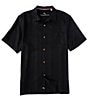 Color:Black - Image 1 - Solid Tropic Isle Short Sleeve Camp Collar Woven Shirt