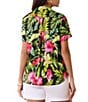 Color:Black - Image 2 - Tropical Floral Print Notch Collar Short Sleeve Button Front Shirt
