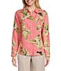 Color:Melon Berry - Image 1 - Tropical Floral Print Point Collar Long Sleeve Shirt