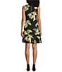 Color:Black - Image 2 - Tropical Floral Print Stretch Crew Neck Sleeveless A-Line Dress