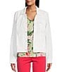 Color:White - Image 1 - Two Palm Clean Linen Notch Relaxed Collar Long Sleeve Button Front Jacket