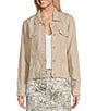 Color:Natural - Image 1 - Two Palm Clean Linen Notch Relaxed Collar Long Sleeve Button Front Jacket
