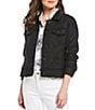 Color:Black - Image 1 - Two Palm Raw Edge Point Collar Long Sleeve Button Front Jacket