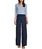 Color:Island Navy - Image 3 - Two Palms Wide Leg High Rise Easy Drawstring Linen Pants