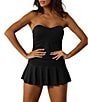 Tommy Bahama Underwire Tummy Control Peplum Skirt Bandeau One Piece Swim Dress, Color:Black - Image 1