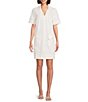 Tommy Bahama Utility Twill Linen Cotton Blend Jonny Collar Short Sleeve Shift Dress, Color:Coconut - Image 1
