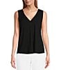 Color:Black - Image 1 - V-Neck Sleeveless Pleat Front Tank Top