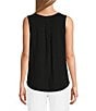Color:Black - Image 2 - V-Neck Sleeveless Pleat Front Tank Top
