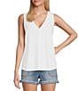 Color:White - Image 1 - V-Neck Sleeveless Pleat Front Tank Top