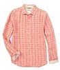 Color:Dark Coral - Image 1 - Ventana Plaid Linen Dobby Long Sleeve Shirt