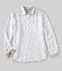 Color:White - Image 1 - Ventana Plaid Linen Dobby Long Sleeve Shirt