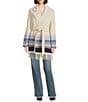 Tommy Bahama Wooly Engineered Stripe Notch Lapel Wrap Coat, Color:Oatmeal - Image 3