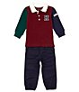 Color:Assorted - Image 1 - Baby Boys 12-24 Months Long Sleeve Color Block Pique Polo Shirt & Solid Twill Jogger Pants Set
