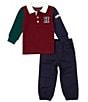 Color:Assorted - Image 3 - Baby Boys 12-24 Months Long Sleeve Color Block Pique Polo Shirt & Solid Twill Jogger Pants Set