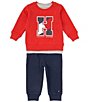 Color:Assorted - Image 1 - Baby Boys 12-24 Months Long Sleeve Fleece Monogrammed Sweatshirt, Short Sleeve Knit Tee & Fleece Jogger Pant Set