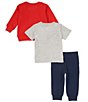 Color:Assorted - Image 3 - Baby Boys 12-24 Months Long Sleeve Fleece Monogrammed Sweatshirt, Short Sleeve Knit Tee & Fleece Jogger Pant Set