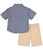 Color:Assorted - Image 2 - Baby Boys 12-24 Months Short Sleeve Patterened Woven Chambray Shirt & Solid Twill Shorts Set