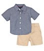 Color:Assorted - Image 3 - Baby Boys 12-24 Months Short Sleeve Patterened Woven Chambray Shirt & Solid Twill Shorts Set