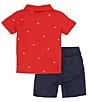 Color:Assorted - Image 2 - Baby Boys 12-24 Months Short Sleeve Patterned Pique Knit Polo Shirt & Solid Microsuede Twill Shorts Set