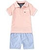 Color:Assorted - Image 1 - Baby Boys 12-24 Months Short-Sleeve Pique Knit Polo Shirt & Oxford Shorts Set
