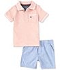 Color:Assorted - Image 2 - Baby Boys 12-24 Months Short-Sleeve Pique Knit Polo Shirt & Oxford Shorts Set