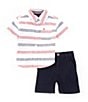 Color:Assorted - Image 1 - Baby Boys 12-24 Months Short-Sleeve Striped Woven Shirt & Solid Twill Shorts Set