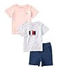 Color:Assorted - Image 1 - Baby Boys 12-24 Months Two Short-Sleeve Knit T-Shirts & Brushed Terry Shorts Set