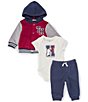 Color:Assorted - Image 2 - Baby Boys 3-18 Months Long Sleeve Varsity Jacket, Short Sleeve Bodysuit & Solid Fleece Jogger Pants