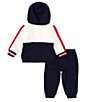 Color:Assorted - Image 2 - Baby Boys 3-24 Months Long Sleeve Logo Detailed Color Block Fleece Hoodie Jacket & Solid Fleece Jogger Pant Set