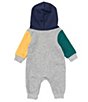 Color:Multi - Image 2 - Baby Boys Newborn-18 Months Long Sleeve Color Block Hooded Coverall